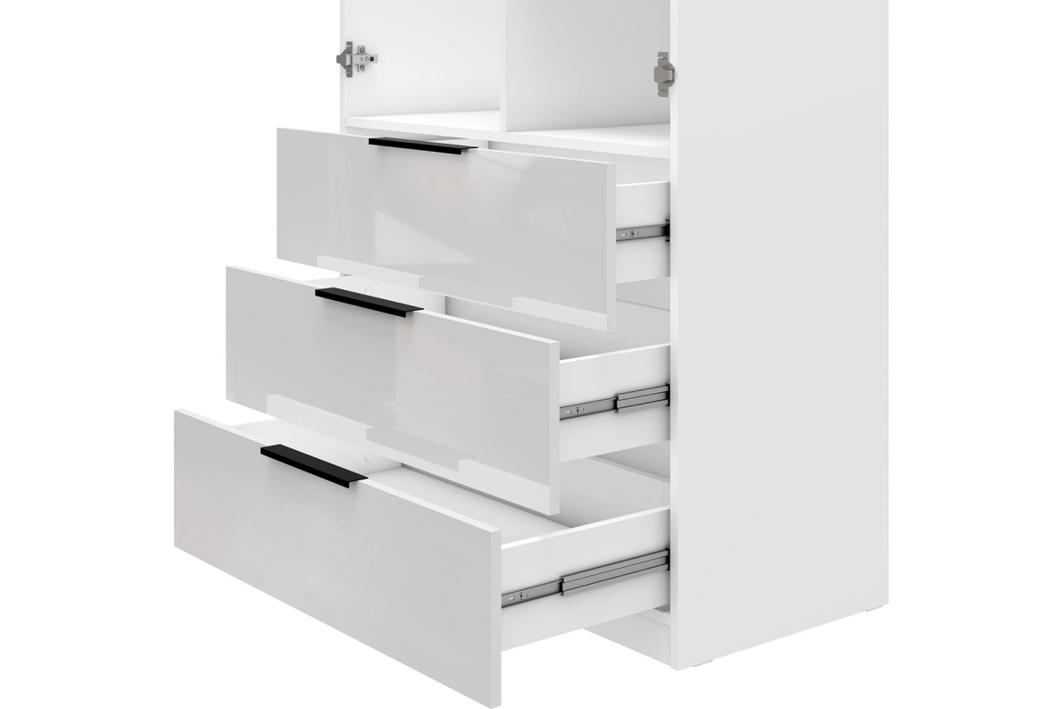 Шкаф 2-х дверный с полками и ящиками, 90 см ЛюксБелый глянец, фото 7