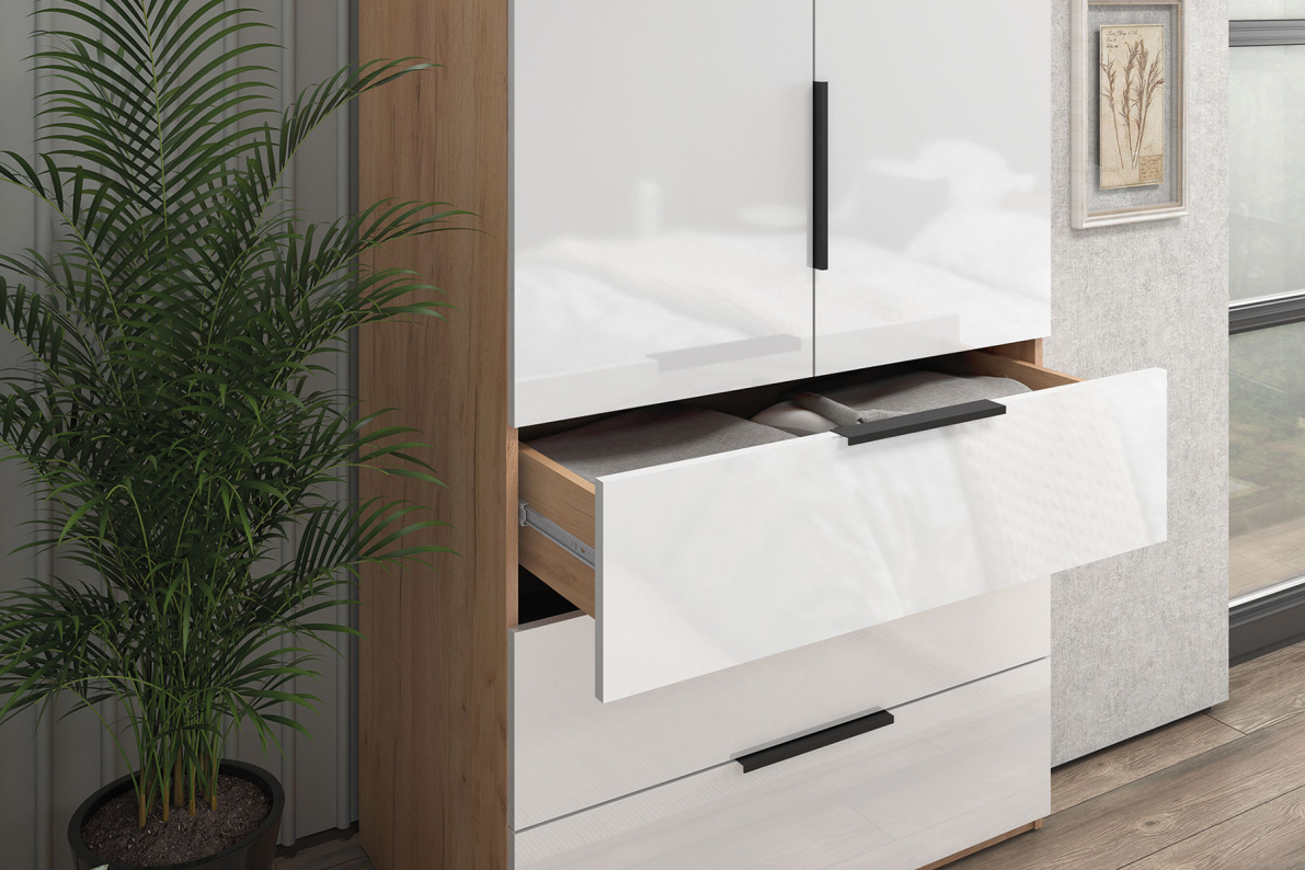 Шкаф 2-х дверный с ящиками, 90 см ЛюксБелый глянец, фото 2