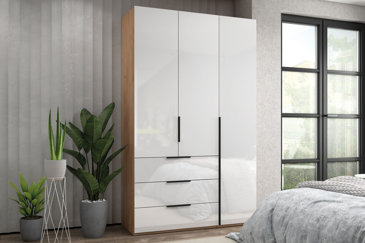 Шкаф 3-х дверный с ящиками, 135 см ЛюксБелый глянец