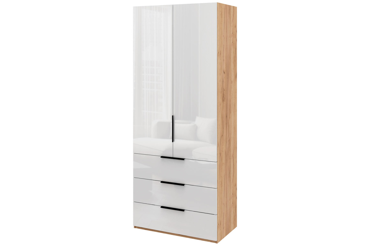 Шкаф 3-х дверный с ящиками, 135 см ЛюксБелый глянец, фото 4