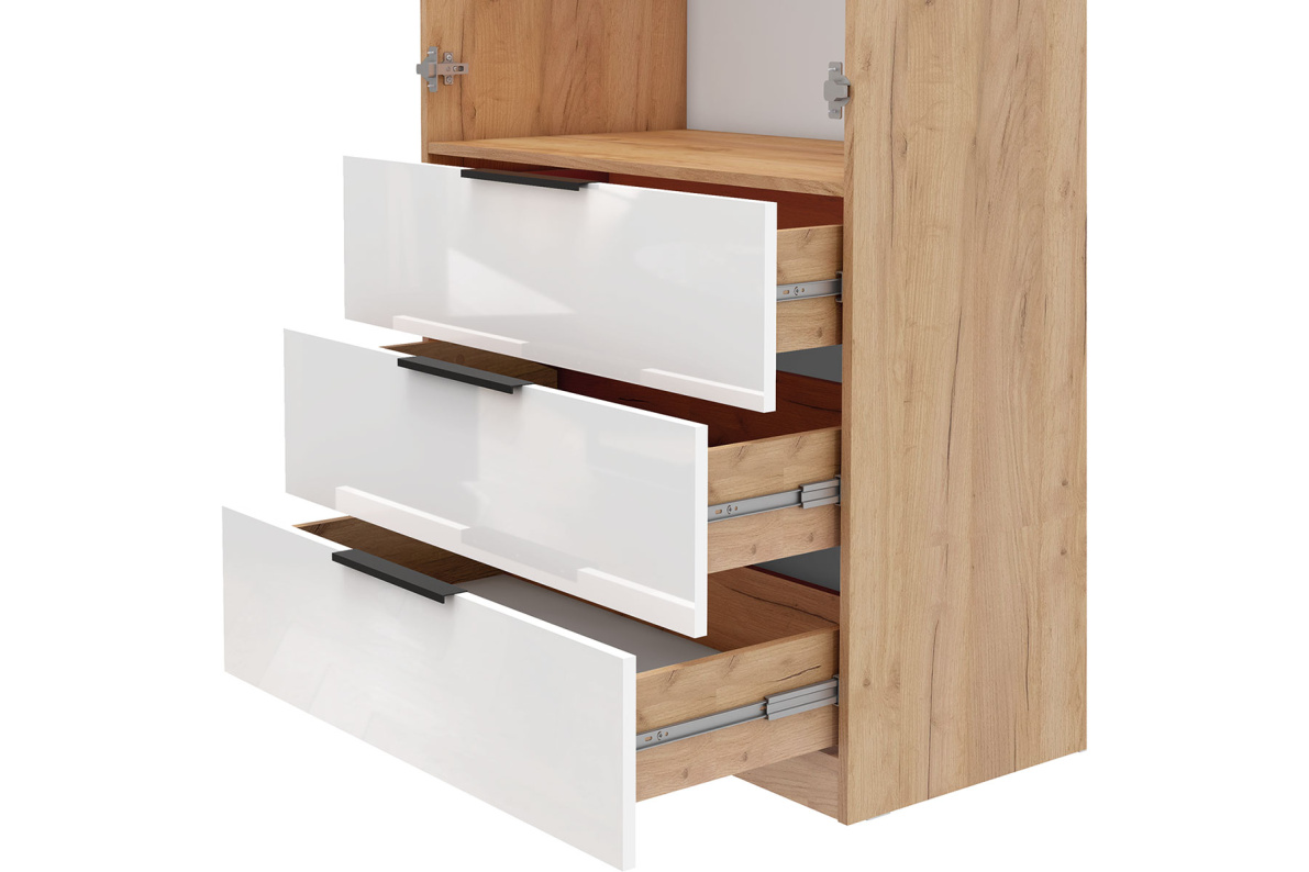 Шкаф 4-х дверный с полками и ящиками, 180 см ЛюксБелый глянец, фото 4