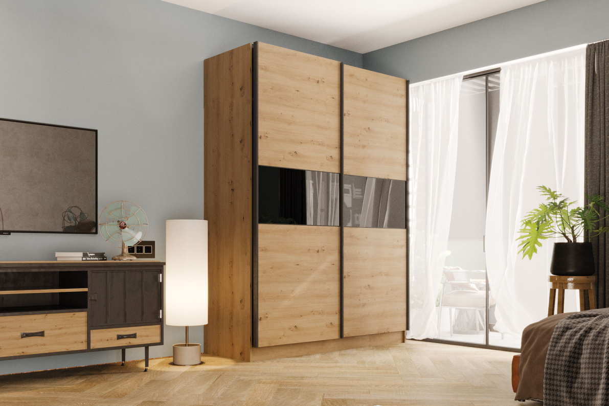 Шкаф-купе 2 дв. 1632 Марвин-3Дуб дикий/Чёрный глянец/Софт Тач Чёрный