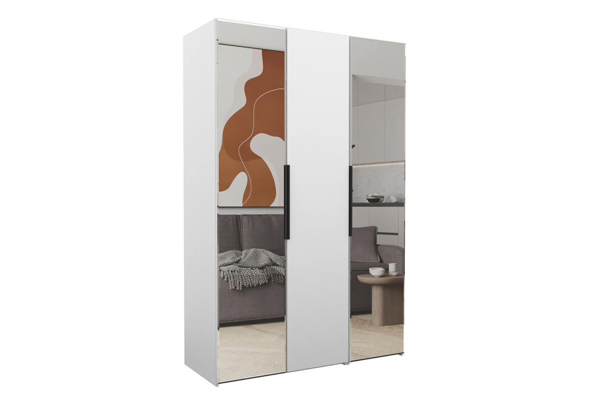 Шкаф 3-х дверный с зеркалом Оскар (компл.6)Белый