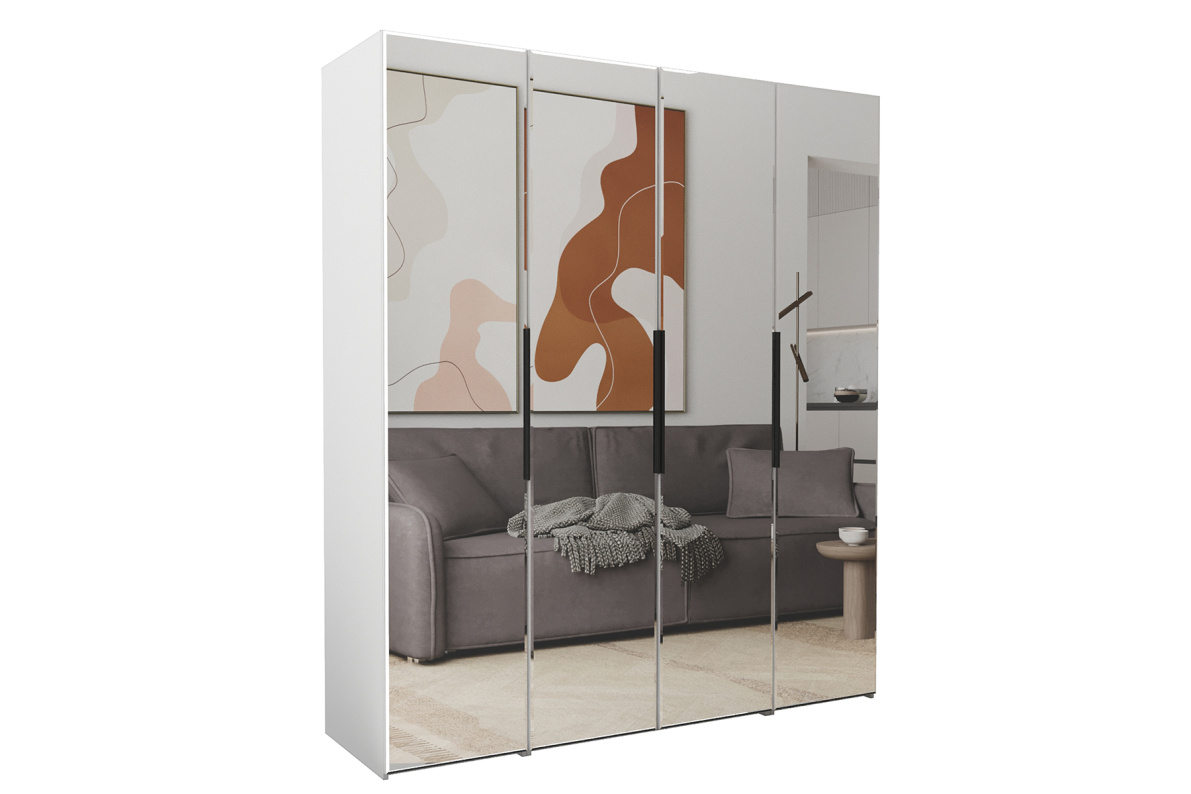 Шкаф 4-х дверный с зеркалом Оскар (компл.9)Белый