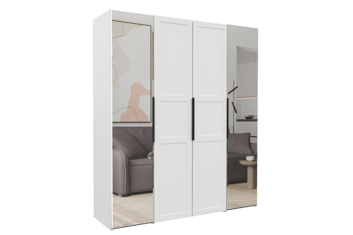 Шкаф 4-х дверный с фасадом МДФ/Зеркало Оскар (компл.10)Белый