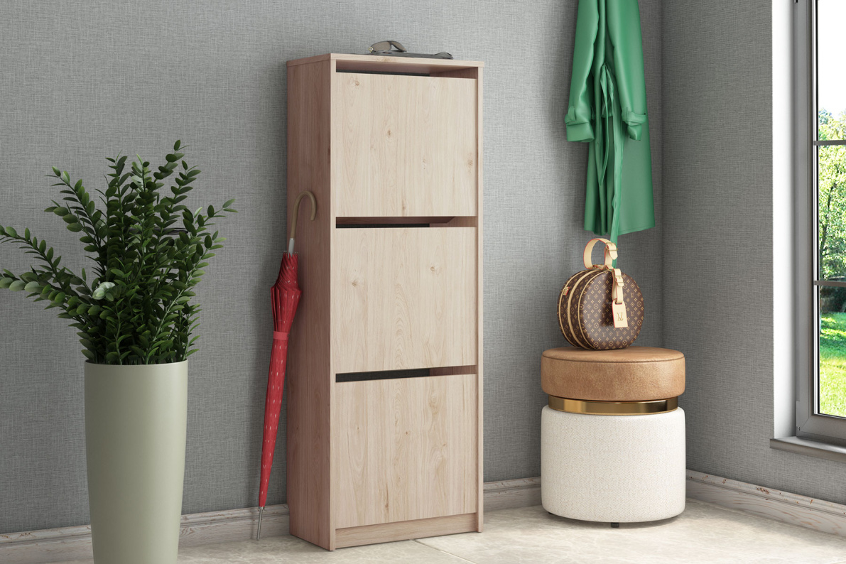 Обувница с 3-мя откидными фасадами РеанДуб гикори джексон