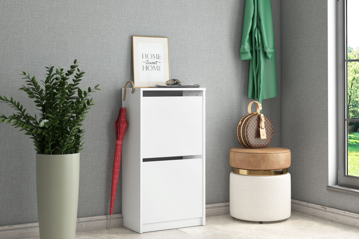 Обувница с 2-мя откидными фасадами РеанБелый