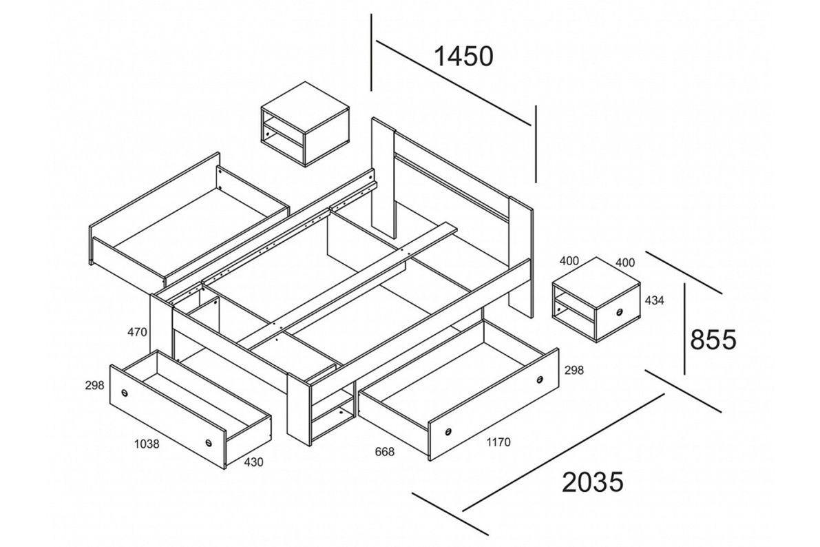 Кровать (140х200) СтефанБелый, фото 2