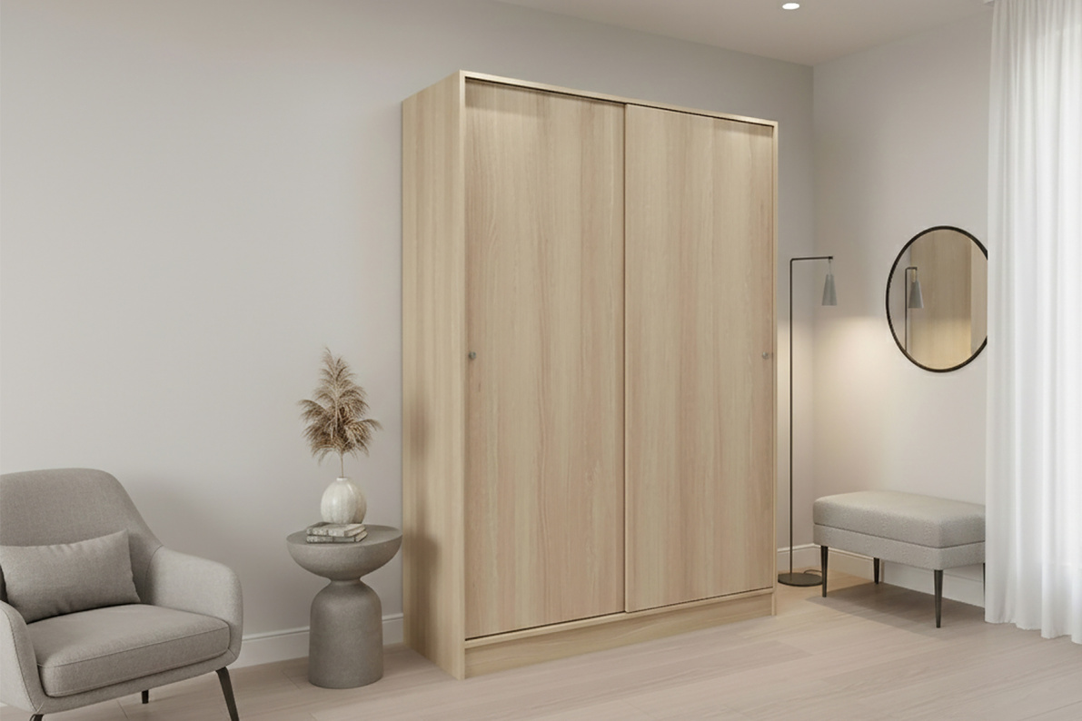 Шкаф 135х59х190 см для одежды в спальню/прихожую  с 5 полками и штангой ТевиАкация Лэйклэнд светлая, фото 2