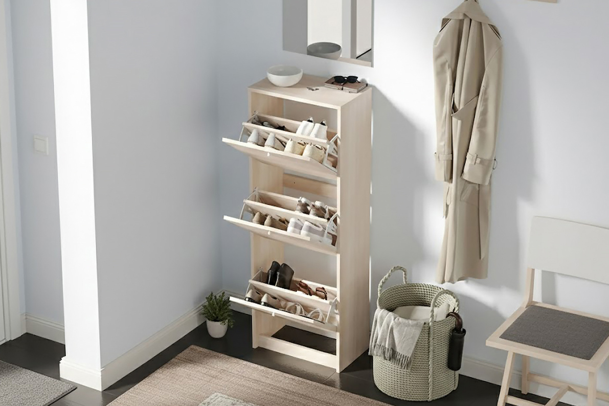 Обувница закрытая 49х28х135 см с тремя отделениями ТевиАкация Лэйклэнд светлая, фото 2